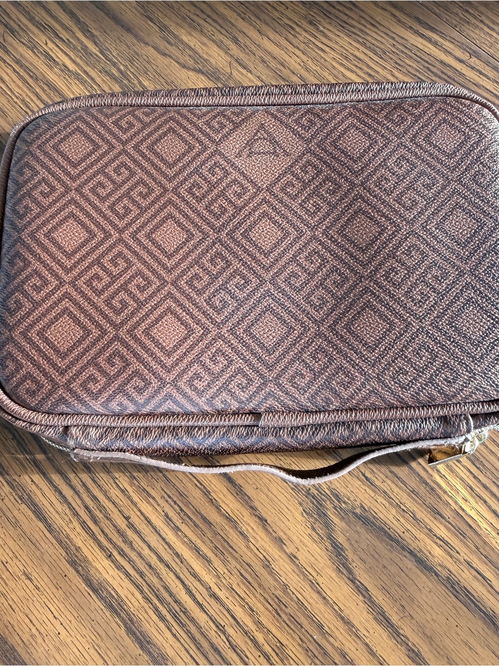 Women's Brown Patterned Travel Pouch with Handle
